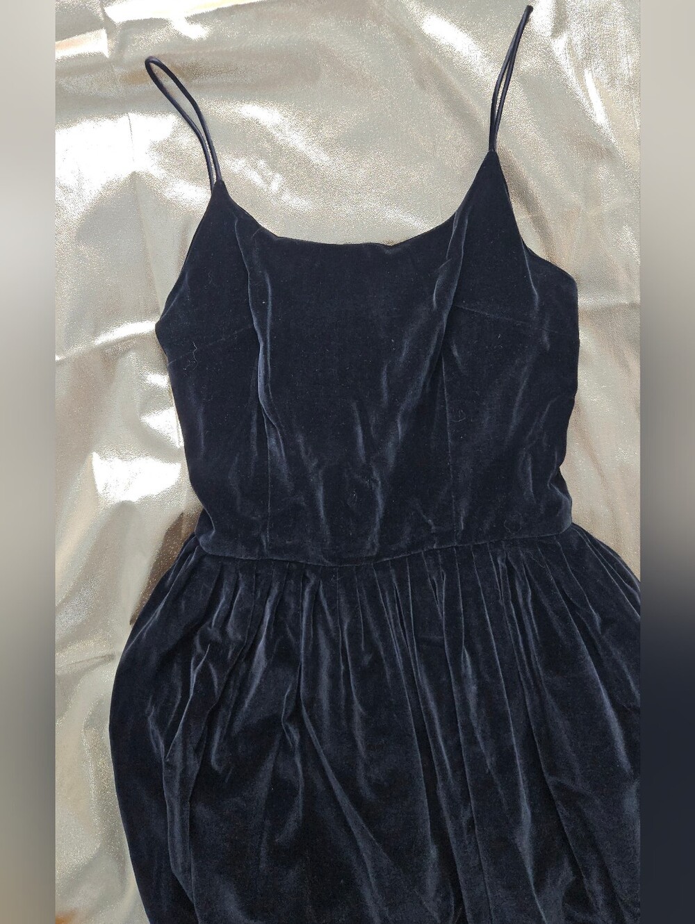 Black Velvet Spaghetti Strap Midi Cocktail Dress